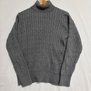 St Johns Bay Cable Knit Sweater Womens L Gray Turtleneck Preppy‎ Academia Office